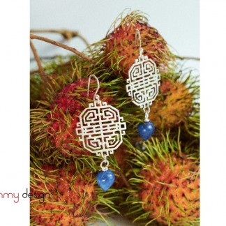 Hoa tai bạc hình cửa Hội An phối đá Lapis Lazuli 